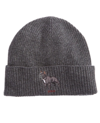 Shop Polo Ralph Lauren Men's French Bulldog Cold Weather Cuff Hat In Charcoal