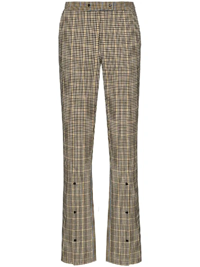 Shop Brøgger Kit Mid-rise Check-pattern Trousers In Brown