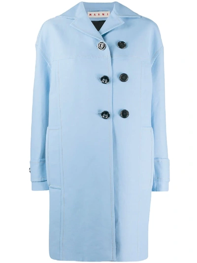 Shop Marni Off Centre Double Breasted Pea Coat In Blue