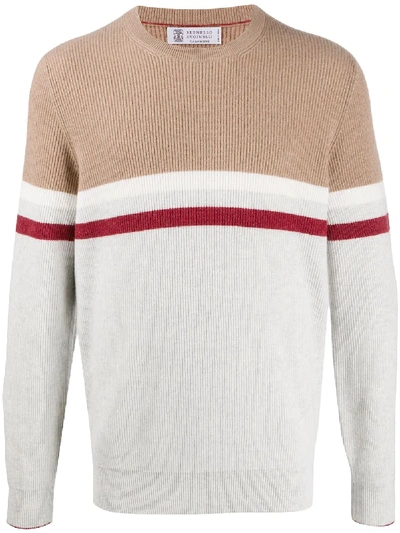 Shop Brunello Cucinelli Panelled Cashmere Jumper In Grey