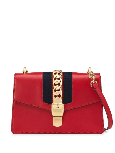 Shop Gucci Small Sylvie Shoulder Bag In Red