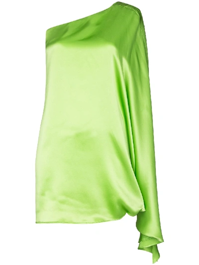 Shop Bernadette One-shoulder Silk Mini Dress In Green