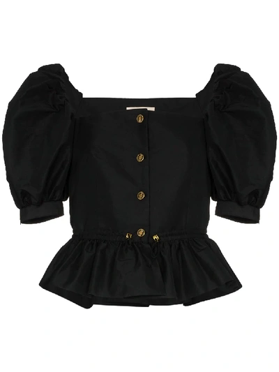 Shop Brøgger Daisy Puff-sleeve Blouse In Black