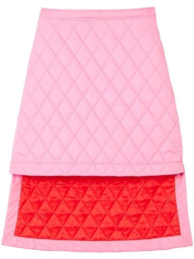 Shop Burberry Asymmetric Diamond Quilted Skirt In Pink