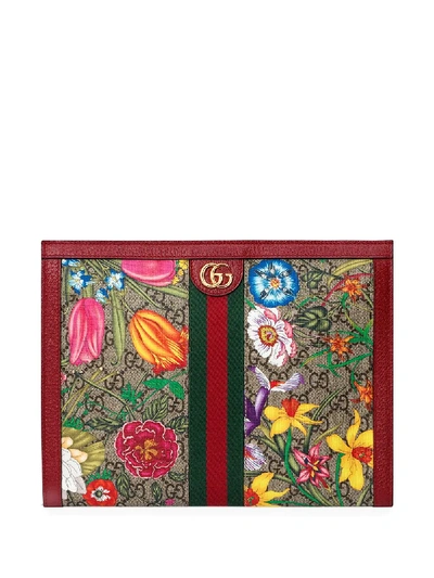 Shop Gucci Ophidia Gg Floral Clutch Bag In Neutrals