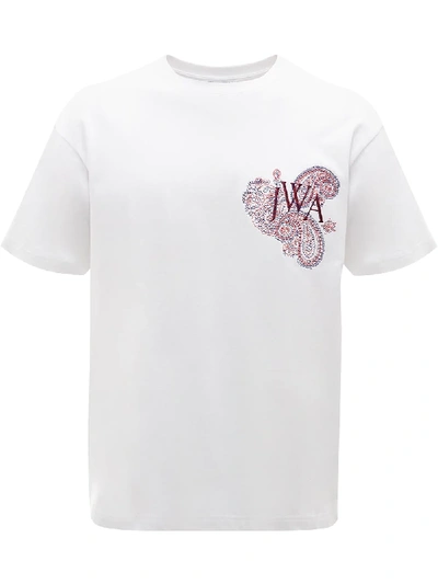 Shop Jw Anderson Embroidered Logo T-shirt In Chalk