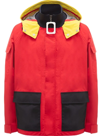 Shop Jw Anderson Hooded Colour Black Jacket In Red