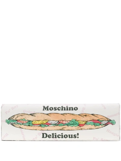 Shop Moschino Sandwich Logo-print Clutch Bag In White