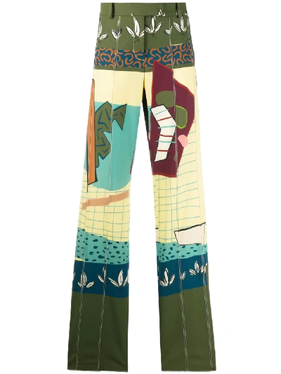 Shop Ports 1961 Patchwork Print Straight Leg Trousers In Green