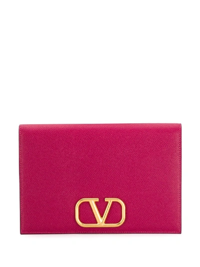 Shop Valentino Vlogo Pebbled Clutch In Pink