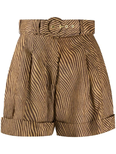 Shop Zimmermann Empire Striped Print Shorts In Brown
