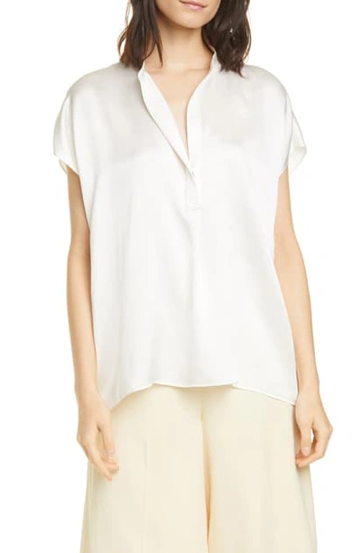 Shop Vince Shirred Silk Satin Blouse In Off White