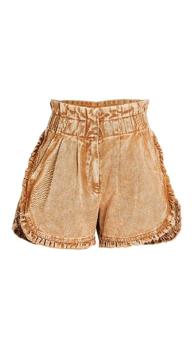 Shop Sea Idun Denim Ruffle Shorts In Sable