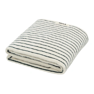 Shop Tekla Off-white & Green Organic Striped Towel In Racing Gree