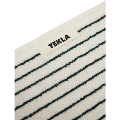 Shop Tekla Off-white And Green Organic Striped Hand Towel In Racing Gren
