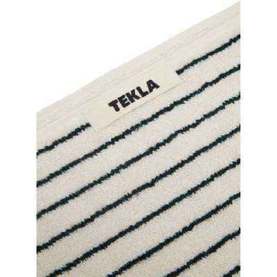Shop Tekla Off-white And Green Striped Organic Hand Towel In Racing Gree