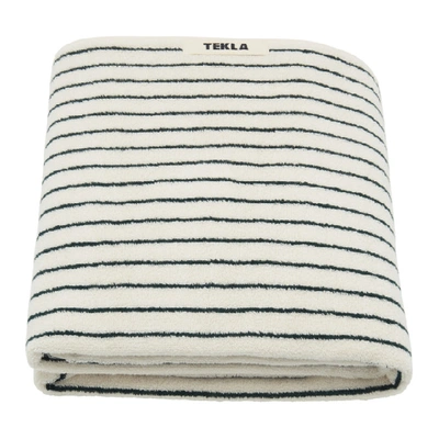 Shop Tekla Off-white And Green Striped Organic Towel In Racing Gree