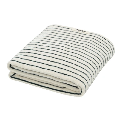 Shop Tekla Off-white And Green Striped Organic Towel In Racing Gree