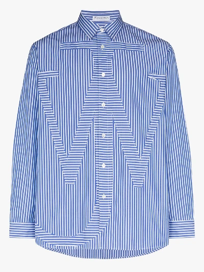 Shop Jw Anderson Anchor Appliqué Stripe Cotton Shirt In Black