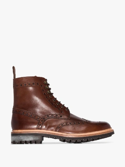 Shop Grenson Brown Fred Brogue Ankle Boots