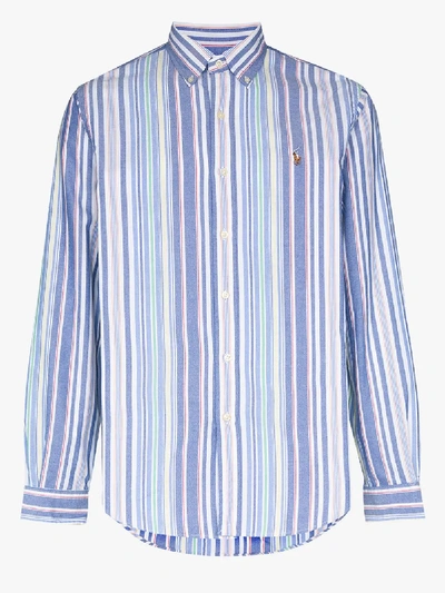 Shop Polo Ralph Lauren Blue Oxford Striped Cotton Shirt