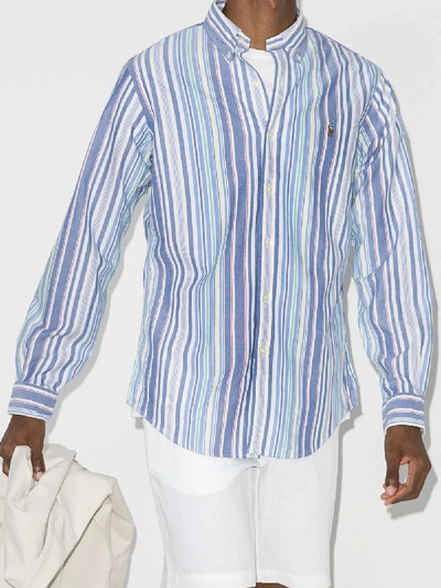 Shop Polo Ralph Lauren Blue Oxford Striped Cotton Shirt