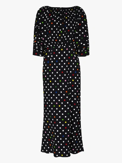 Shop Christopher Kane Coin Dot Gathered Midi Dress In Black