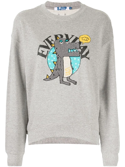 Shop Sjyp Everyday Dino Logo Sweatshirt In Grey