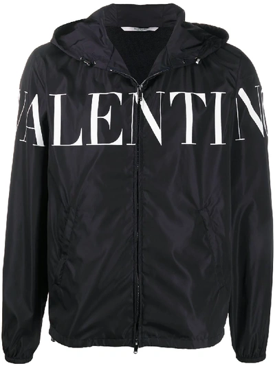 Valentino Black Logo-print Hooded Shell Jacket In Black