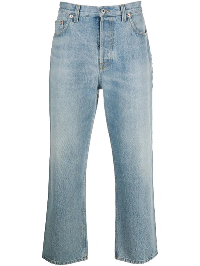 Shop Valentino Cropped Ankle Grazer Jeans In Blue