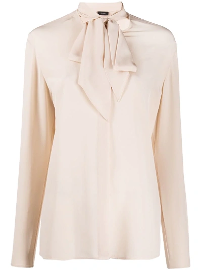 Shop Joseph Pussy-bow Blouse In Neutrals