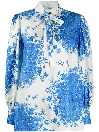 Shop Valentino Floral-print Silk Shirt In Neutrals