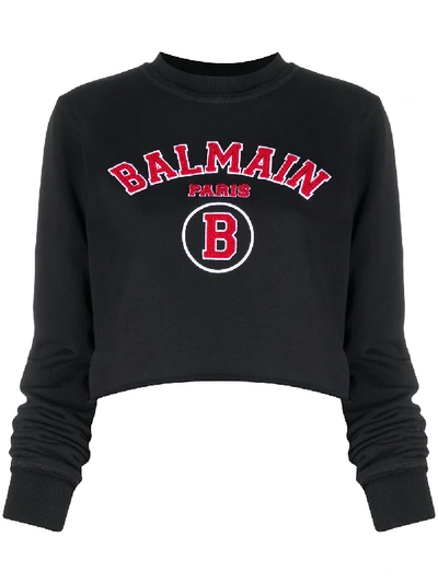 Shop Balmain Contrast Logo Sweatshirt In Black