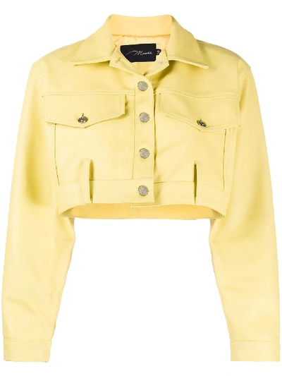 Shop Manokhi Cropped Biker Jacket In Yellow