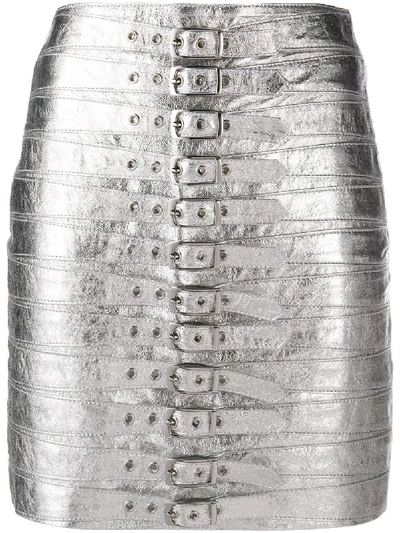 Shop Manokhi Buckled Mini Skirt In Silver