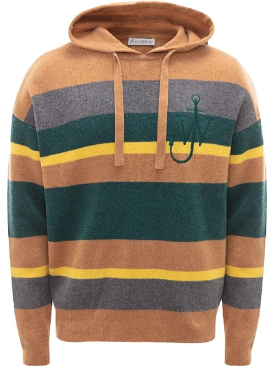 Shop Jw Anderson Knitted Striped Hoodie In Neutrals