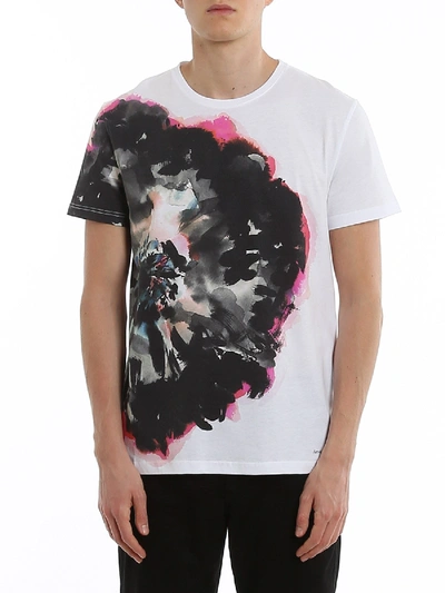 Shop Alexander Mcqueen Ink Flower Cotton T-shirt In White