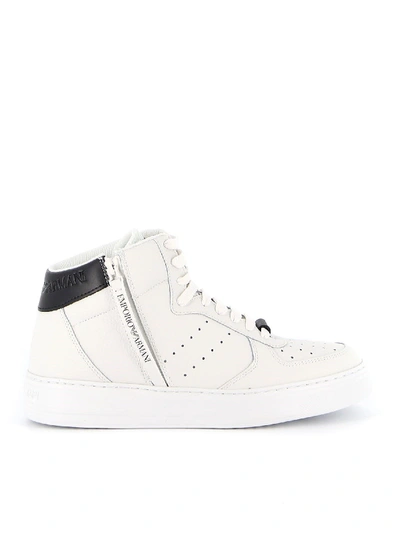 Shop Emporio Armani Perforated Leather High Top Sneakers In White