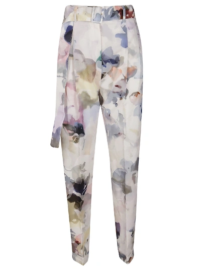 Shop Agnona Pearl White Cotton-silk Trousers In Multicolor