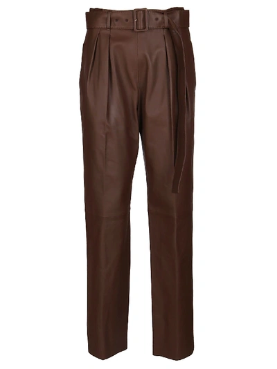 Shop Agnona Brown Leather Trousers