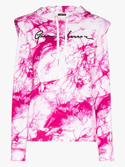 Shop Versace Tie-dye Gv Signature Print Hoodie In White