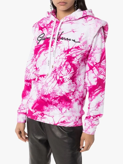 Shop Versace Tie-dye Gv Signature Print Hoodie In White