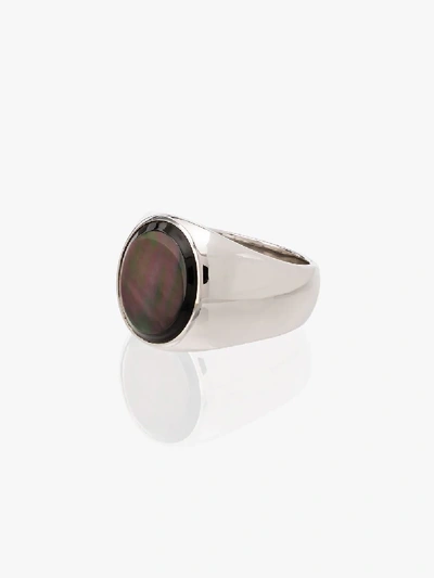 Shop Tom Wood Sterling Silver Oval Mother Of Pearl Ring In Black