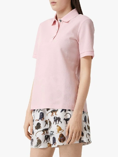 Shop Burberry Monogram Motif Cotton Polo Shirt In Pink