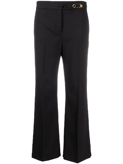 Shop Versace Safety Pin Detail Flared Trousers In Black