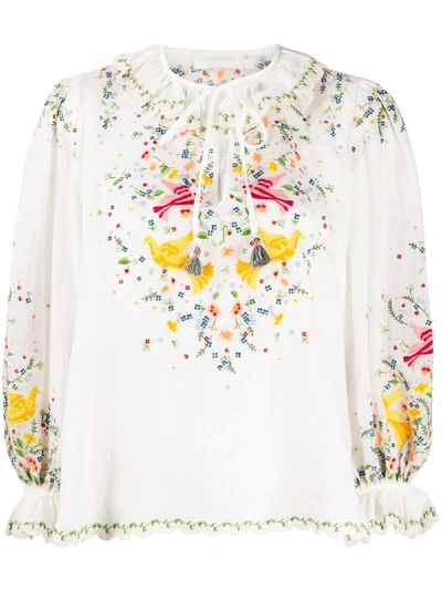 Shop Zimmermann Carnaby Embroidered Bird Top In White