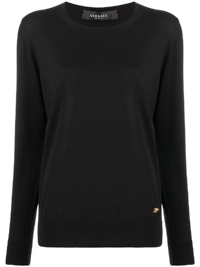 Shop Versace Embroidered Medusa Jumper In Black