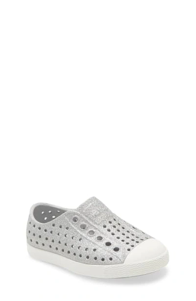Shop Native Shoes Jefferson Bling Glitter Slip-on Vegan Sneaker In Disco Bling/ Shell White