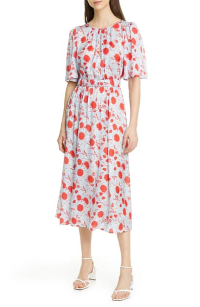 Shop Bytimo Floral Satin Midi Dress In Red Flowers