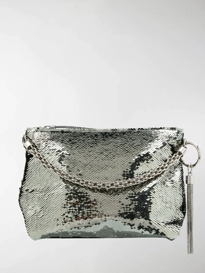 Shop Jimmy Choo Callie Sequin-embellished Clutch Bag In Green